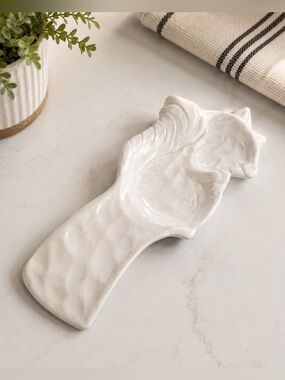 White Ceramic Squirrel Spoon Rest Farmhouse Kitchen Decor